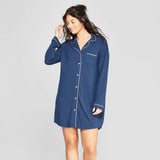 Stars Above Women's Beautifully Soft Notch Collar Nightgown Navy Blue M