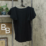 DG2 by Diane Gilman Women's Flutter-Sleeve T-Shirt Black Small