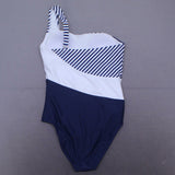 Kona Sol Women's One Shoulder One Piece Swimsuit Navy / White Small