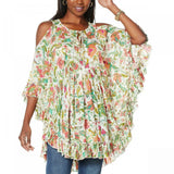 DG2 by Diane Gilman Women's Printed Ruffle Poncho Blouse
