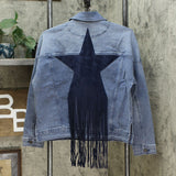 DG2 by Diane Gilman Women's Fringed Star Denim Jean Jacket