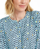 JM Collection Petite Geo Half Button Placket Pleat Back Blouse