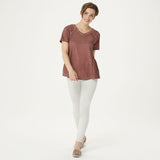 LOGO by Lori Goldstein Distressed Cotton Slub Top With Raglan Seam