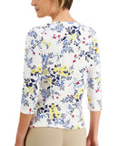 Karen Scott Petite Floral 3/4 Sleeve Split Neck Knit Henley Top