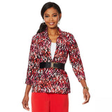 Slinky Brand Women's Plus Size Printed Travel Stretch Collared Jacket