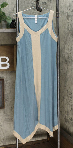 MarlaWynne Linen Jersey Handkerchief Midi Dress Sea Blue Medium