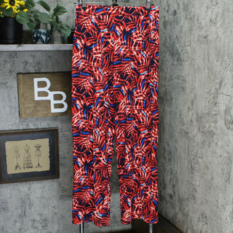 Denim & Co. Pull-On Wide Leg Beach Pants Navy / Red Palm Tall Medium