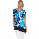 NWT Susan Graver Womens Printed Liquid Knit Asymmetrical Hem Tunic. A304067 XL