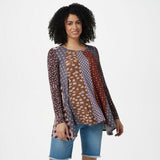 LOGO by Lori Goldstein Plus Size Multi Print Long Sleeve Knit Top