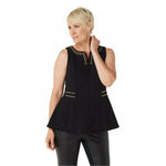 Dennis Basso Women's Luxe Crepe Sleeveless Peplum Top with Stud Detail