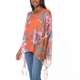 Colleen Lopez Women's Chiffon Poncho Top Orange Floral XS