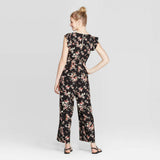 Xhilaration Women's Floral Print Flutter Short Sleeve V-Neck Smocked Waist Jumpsuit