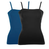 Rhonda Shear OF 2 Convertible Seamless Camisoles With Shelf Bra Black/Teal Small