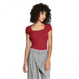 Wild Fable Women's Square Neck Ribbed Bodysuit Berry XL