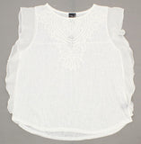 August Moon Women's Sheer Flutter Sleeve Slub Knit Shirt Crochet Applique