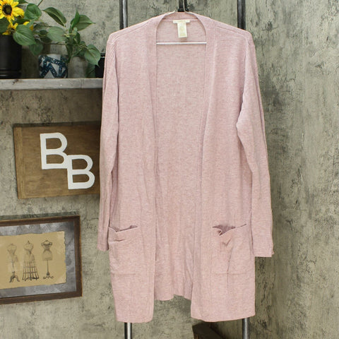 Matty M Women's Ribbed Accents Cardigan Sweater Heather Mauve Large