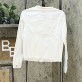 Skinnygirl Women's Collarless Fray Denim Jacket With Sleeve Stripe White Medium