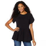 DG2 by Diane Gilman Women's Petal Sleeve Peplum Shirt Black XS