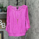 JM Collection Plus Size Crochet Sleeve Necklace Popover Top
