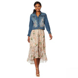 LaBellum by Hillary Scott Women's Embroidered Button Front Denim Jacket