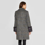 A New Day Women's Plaid Double Breasted Wool Overcoat with Fur Trim