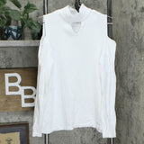 Susan Graver Women's Cold Shoulder Mock Neck Sweater White Medium