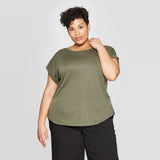 Ava & Viv Cuffed Short Sleeve Crewneck T-Shirt Olive Green Plus X