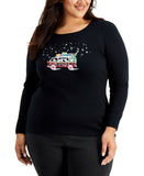 Karen Scott Plus Size Embellished Long Sleeve Christmas Knit Top