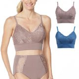Rhonda Shear 2 Pack Lace Leisure Bras with Removable Pads Mocha/ Blue Plus 1X