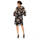 Tash + Sophie Long Sleeve Ruffle Printed Lace Dress Black Floral Medium