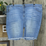 LOGO by Lori Goldstein Plus Size Bermuda Jean Shorts With Frayed Hem