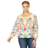 Colleen Lopez Women's Plus Size Embroidered Peasant Blouse