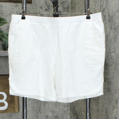 Denim & Co. Women's Active French Terry Shorts With Stitch Details White XL