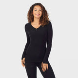 Warm Essentials by Cuddl Duds Women's Textured Fleece Thermal V-Neck Top