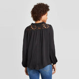 Knox Rose Women's Long Sleeve Split Neck Satin Blouse With Smocking