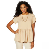DG2 by Diane Gilman Women's Petal Sleeve Peplum Top Beige Large