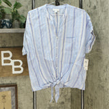 Charter Club Women's Linen Striped Button Front Tie Blouse
