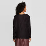 A New Day Women's Dolman Long Sleeve Boat Neck Rib Knit T-Shirt Black Large