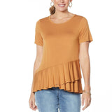 DG2 by Diane Gilman Sustainable Bamboo Crossover Peplum Top Camel Small