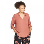 Ava & Viv Women's Plus Size Long Sleeve Collared Utility Pocket Shirt