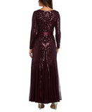 R&M Richards Women's Petite Embellished Godet Gown Burgundy 4 Petite