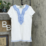 C. Wonder Embroidered Split V-neck Short Sleeve Tunic Top White Small