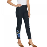 Susan Graver Petite High-Stretch Slim Leg Jeans With Applique