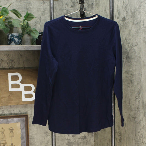 Isaac Mizrahi Live! Women's Pima Cotton Crew Knit Top Dark Navy Medium