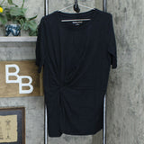 Modern Soul Women's Twist Front Slub Knit Tunic Top Black Large