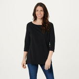 Isaac Mizrahi Live! 3/4-Sleeve Knit Top With Cross Back Detail Black Medium