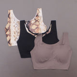 Rhonda Shear 3 Pack Body Bras with Removable Pads Mocha/ Snake/ Black Large