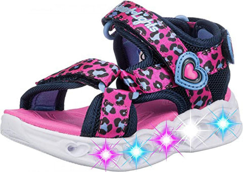 Skechers Girls' Lifestyle Lights Heart Savvy Cat Sandal Hot Pink / Blue 2