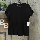 DG2 by Diane Gilman Women's Petal Sleeve Peplum Top Black Medium