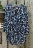 Curations Women's Floral Printed Bell Sleeve High Low Top